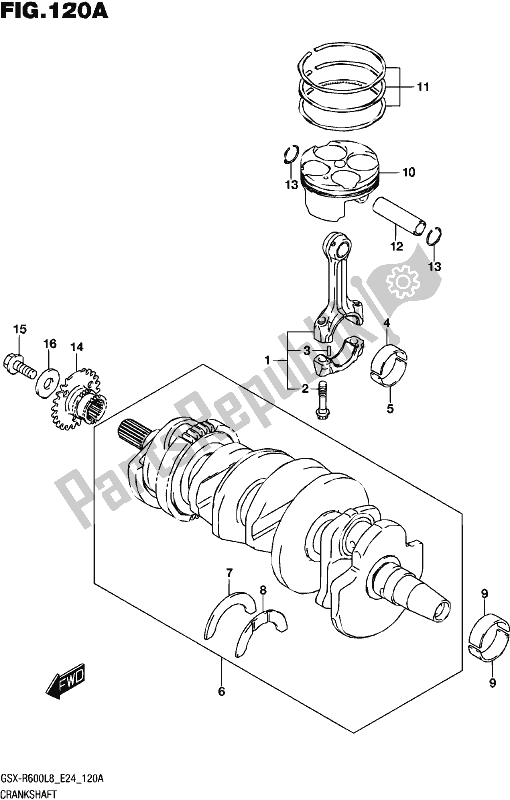 All parts for the Crankshaft of the Suzuki Gsx-r 600 2018