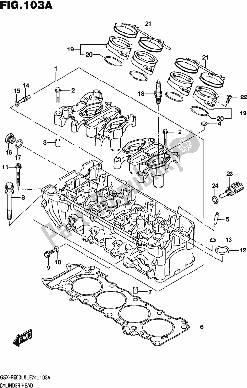 All parts for the Cylinder Head of the Suzuki Gsx-r 600 2018