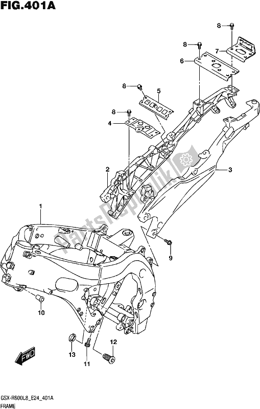 All parts for the Frame of the Suzuki Gsx-r 600 2018