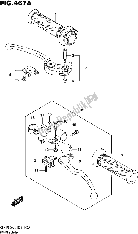 All parts for the Handle Lever of the Suzuki Gsx-r 600 2018