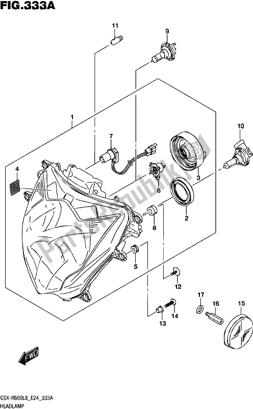 All parts for the Headlamp of the Suzuki Gsx-r 600 2018