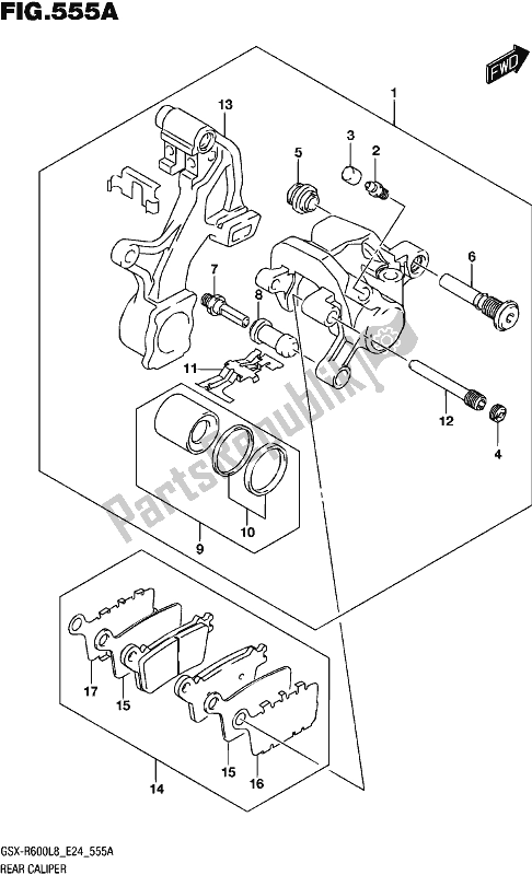 All parts for the Rear Caliper of the Suzuki Gsx-r 600 2018