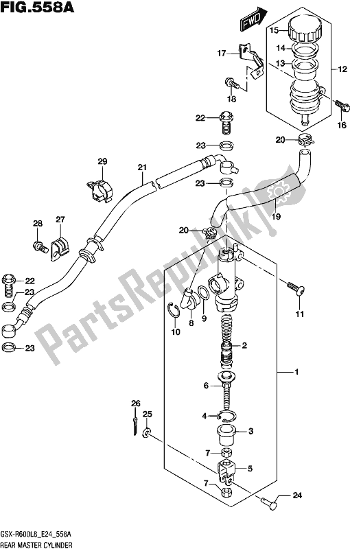 All parts for the Rear Master Cylinder of the Suzuki Gsx-r 600 2018