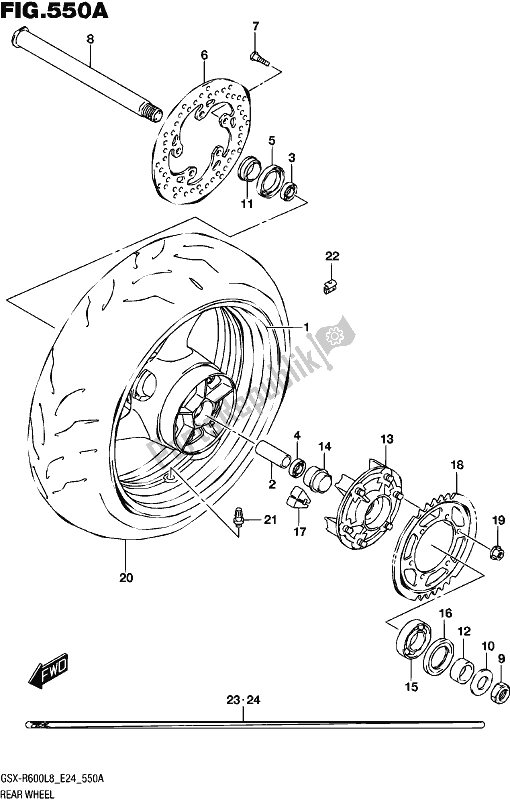 All parts for the Rear Wheel of the Suzuki Gsx-r 600 2018