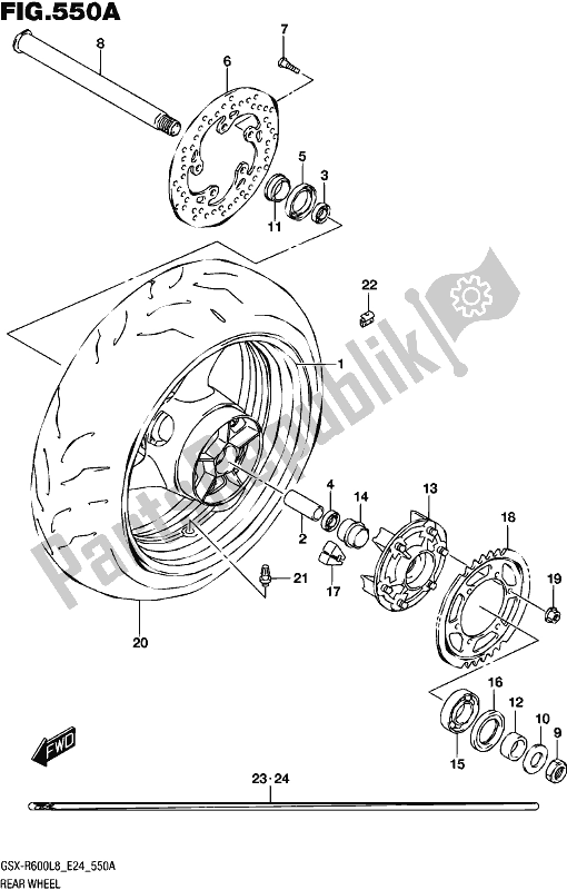 All parts for the Rear Wheel of the Suzuki Gsx-r 600 2018