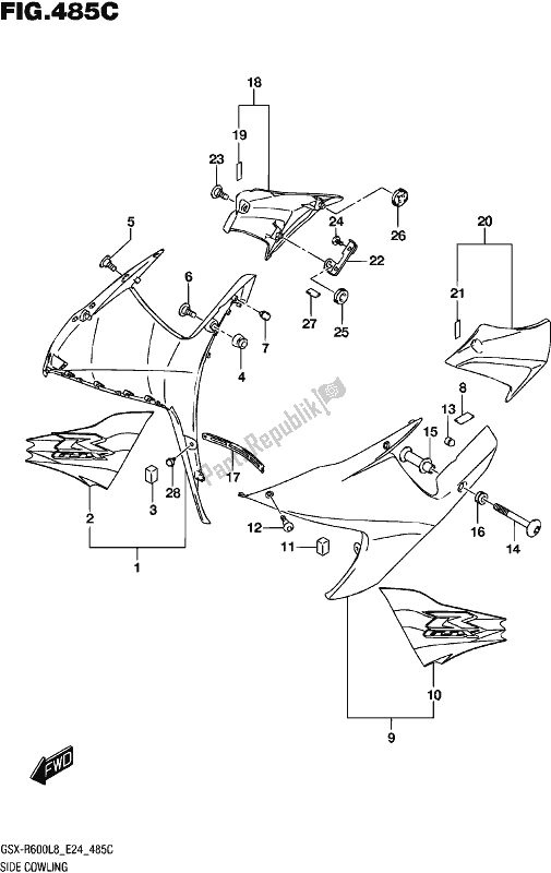 All parts for the Side Cowling (bne) of the Suzuki Gsx-r 600 2018