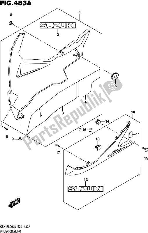 All parts for the Under Cowling of the Suzuki Gsx-r 600 2018