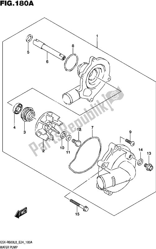 All parts for the Water Pump of the Suzuki Gsx-r 600 2018