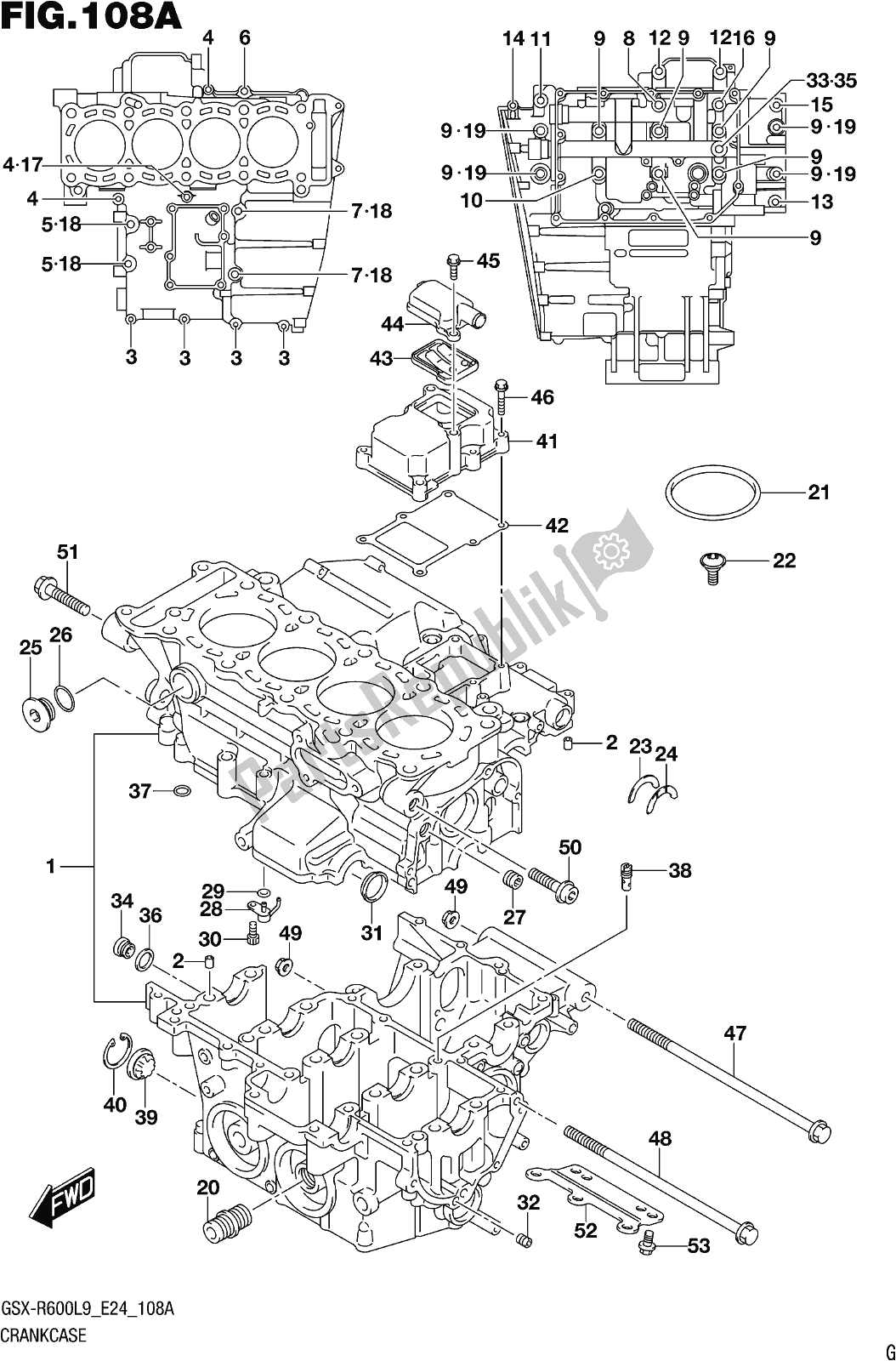 Tutte le parti per il Fig. 108a Crankcase del Suzuki Gsx-r 600 2019