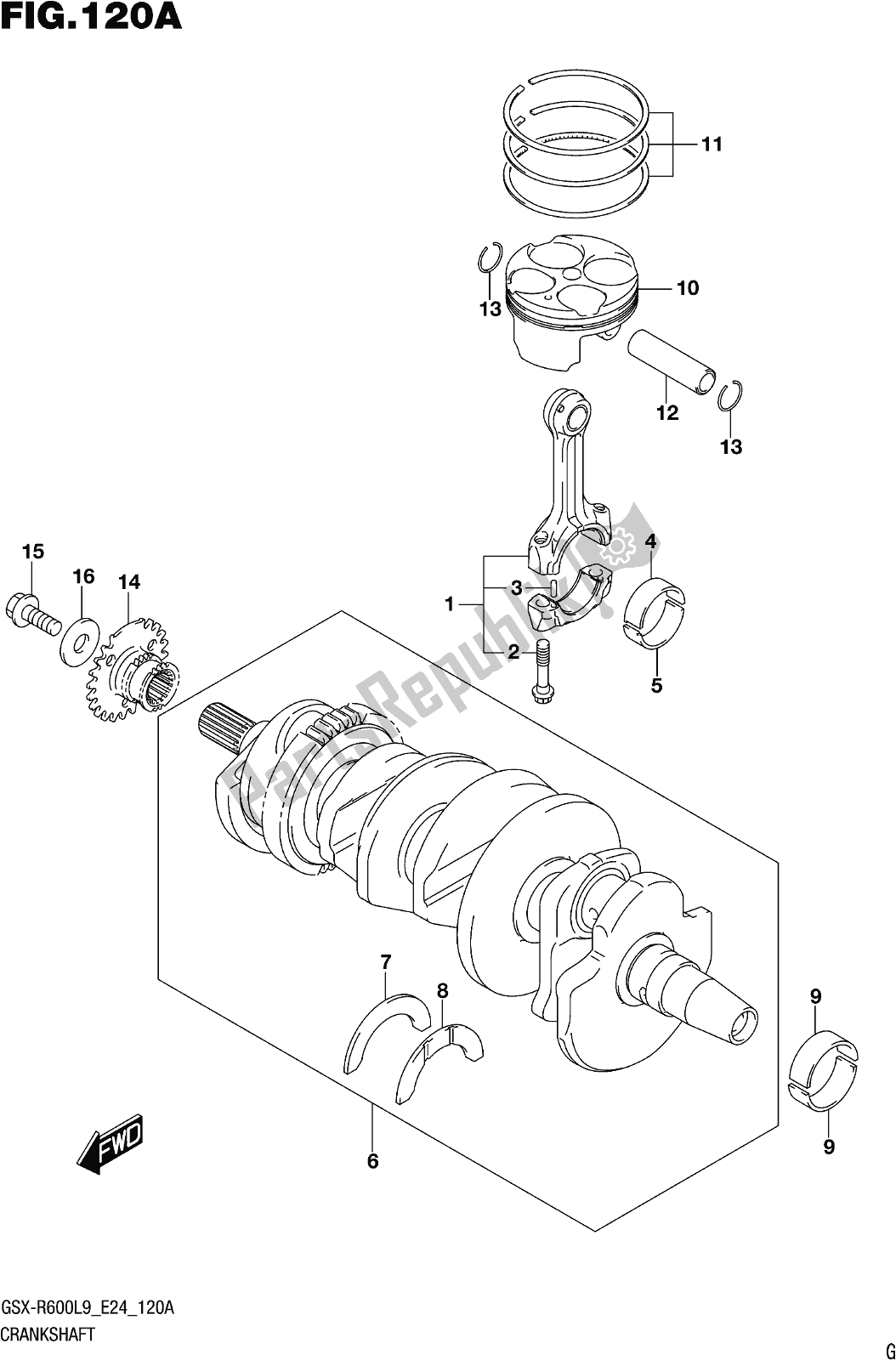 All parts for the Fig. 120a Crankshaft of the Suzuki Gsx-r 600 2019