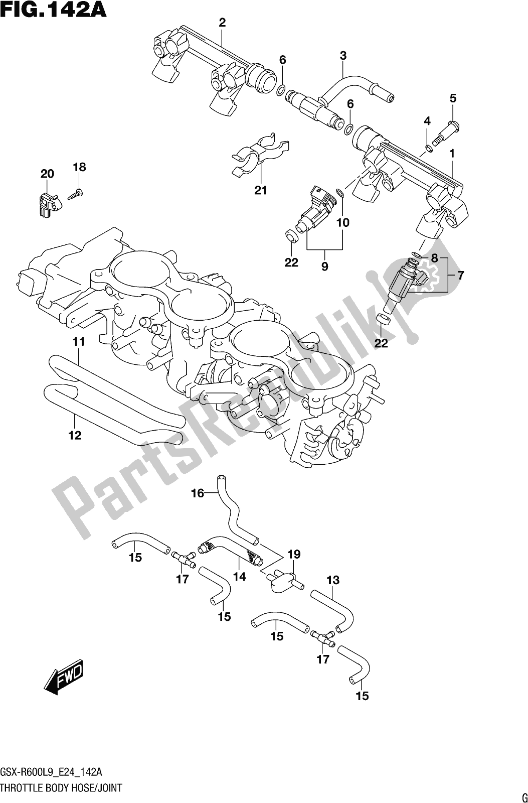 All parts for the Fig. 142a Throttle Body Hose/joint of the Suzuki Gsx-r 600 2019