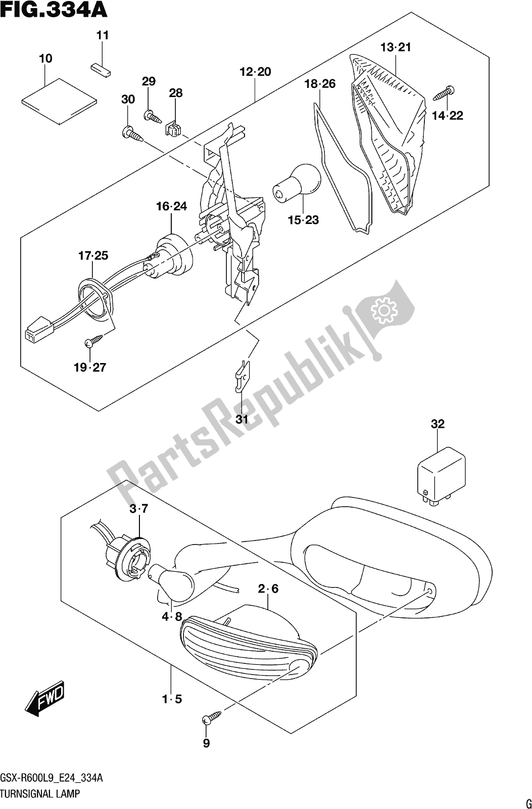 Tutte le parti per il Fig. 334a Turnsignal Lamp del Suzuki Gsx-r 600 2019