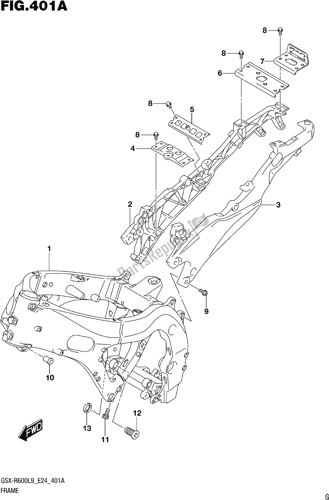 Tutte le parti per il Fig. 401a Frame del Suzuki Gsx-r 600 2019