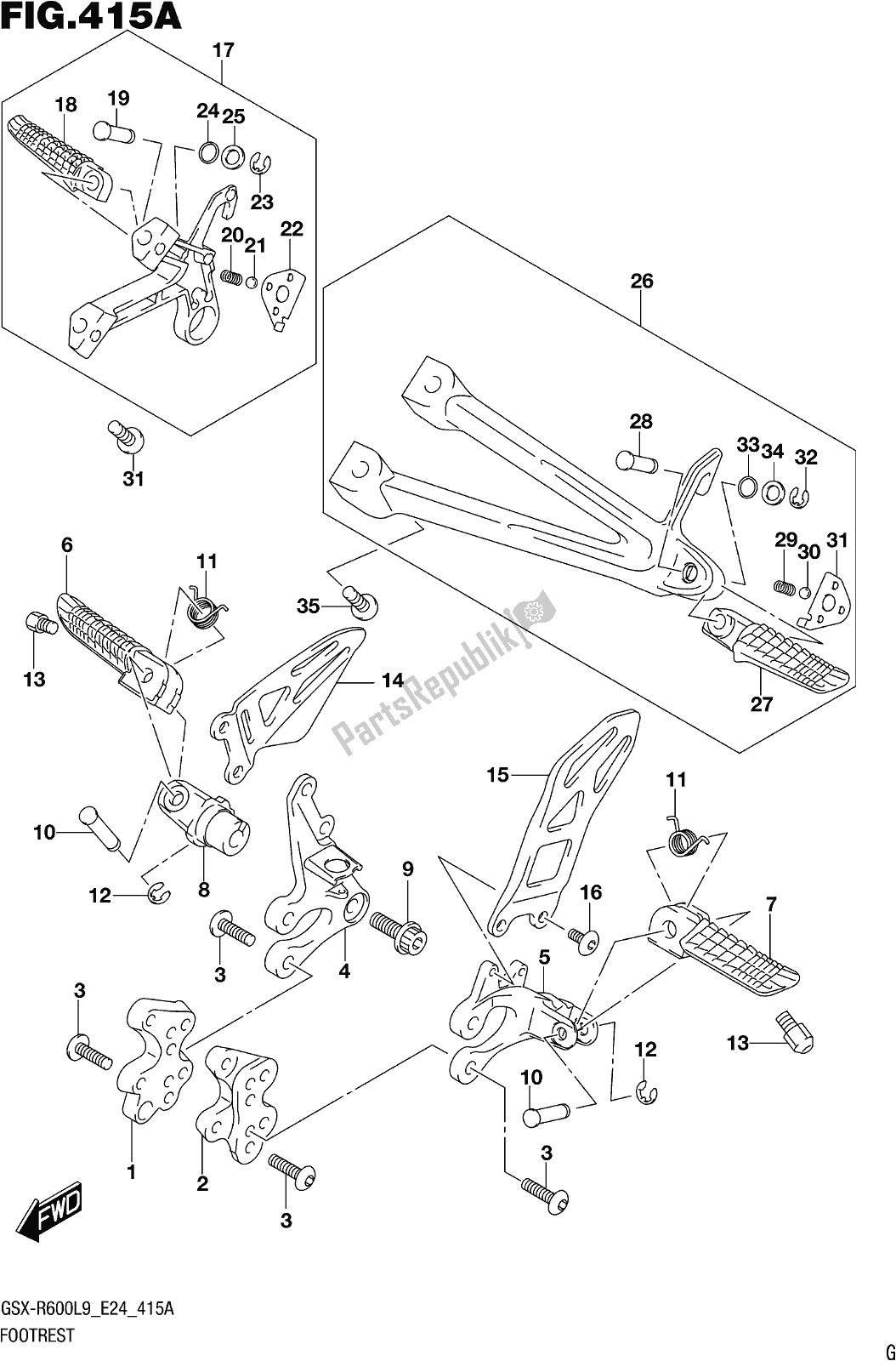 Tutte le parti per il Fig. 415a Footrest del Suzuki Gsx-r 600 2019