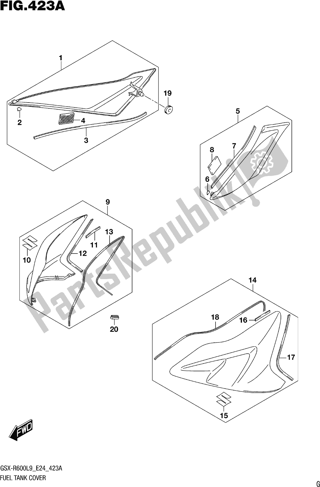 Tutte le parti per il Fig. 423a Fuel Tank Cover del Suzuki Gsx-r 600 2019