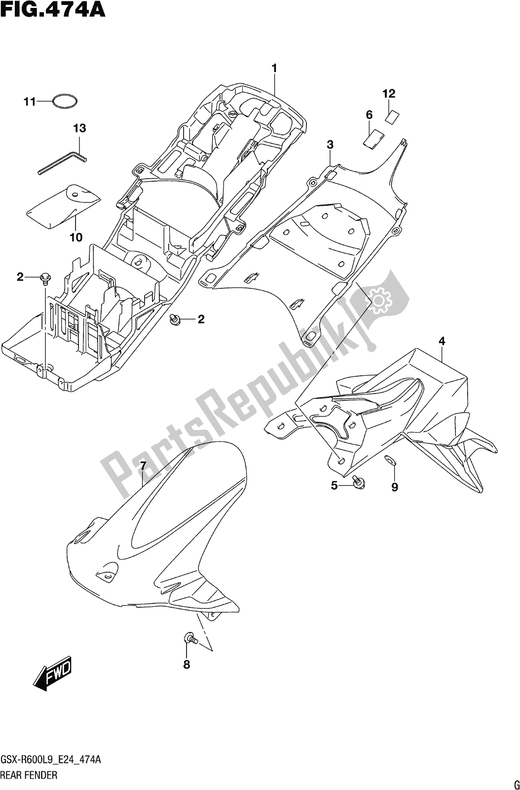 All parts for the Fig. 474a Rear Fender of the Suzuki Gsx-r 600 2019