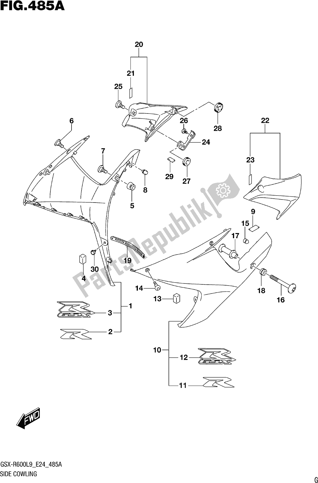 Tutte le parti per il Fig. 485a Side Cowling del Suzuki Gsx-r 600 2019