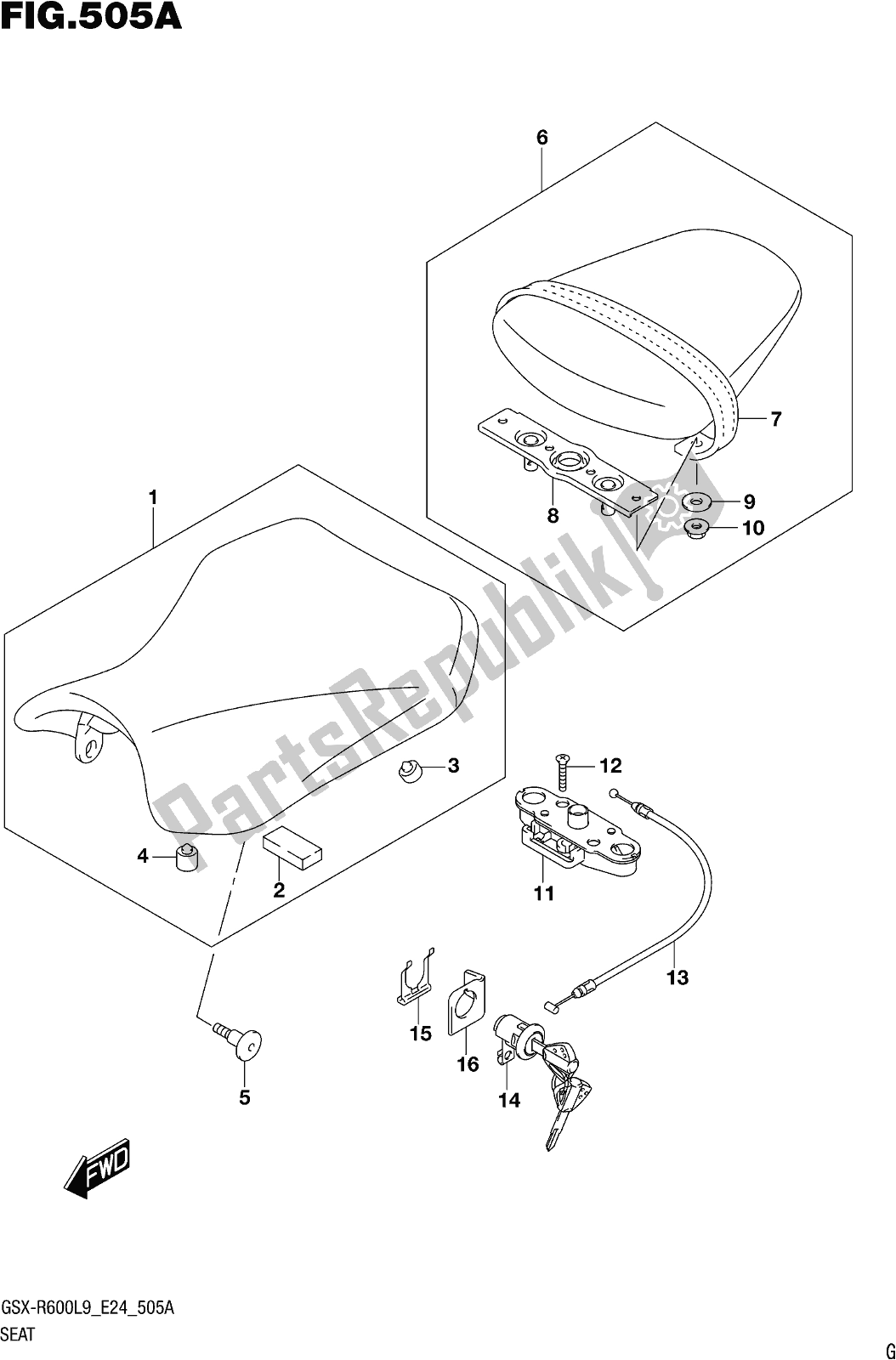 Toutes les pièces pour le Fig. 505a Seat du Suzuki Gsx-r 600 2019