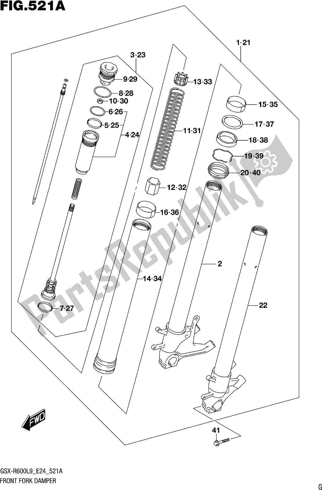 All parts for the Fig. 521a Front Fork Damper of the Suzuki Gsx-r 600 2019