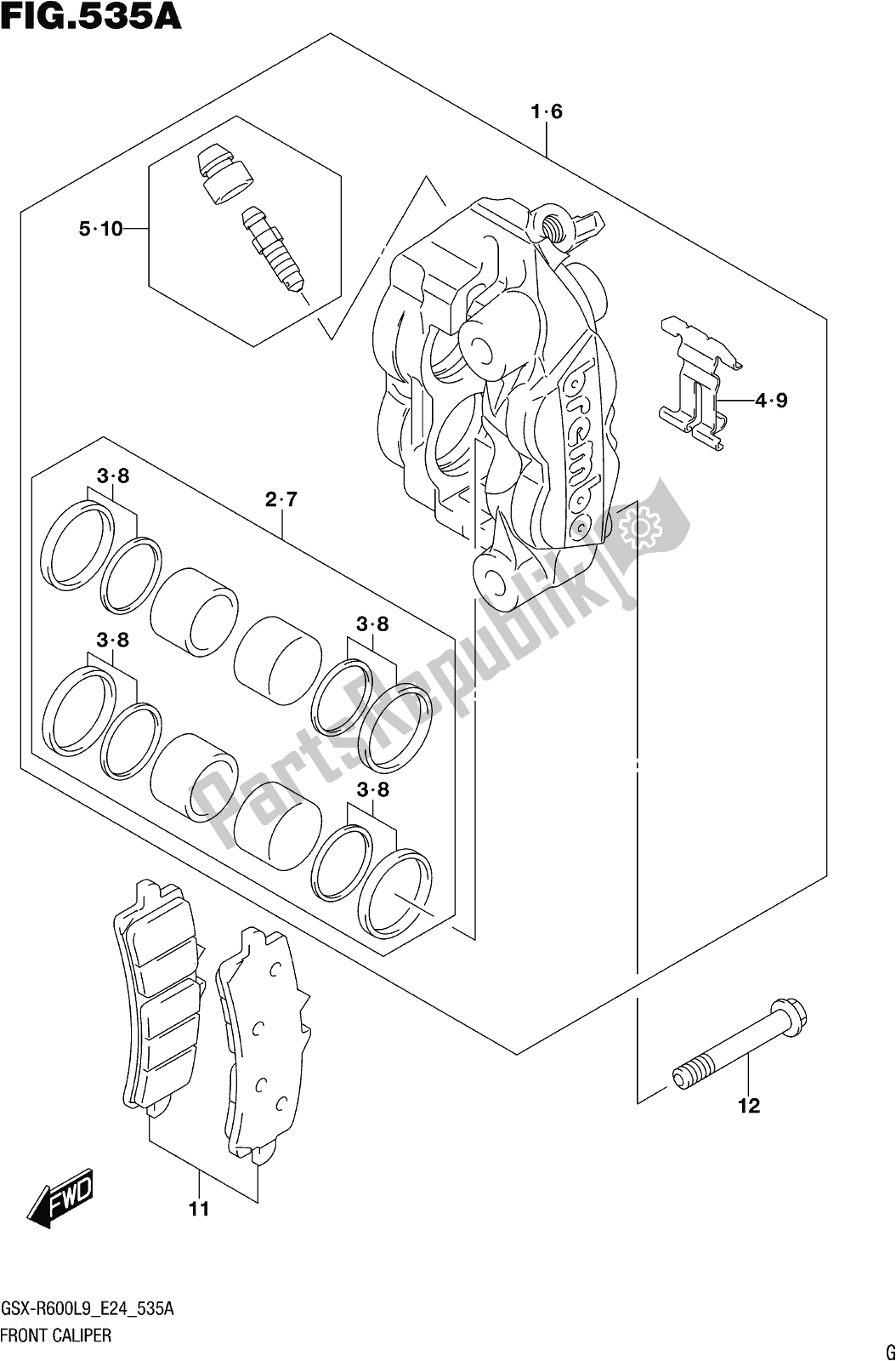 Toutes les pièces pour le Fig. 535a Front Caliper du Suzuki Gsx-r 600 2019