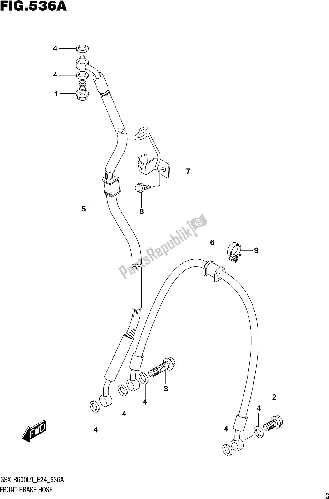 Tutte le parti per il Fig. 536a Front Brake Hose del Suzuki Gsx-r 600 2019