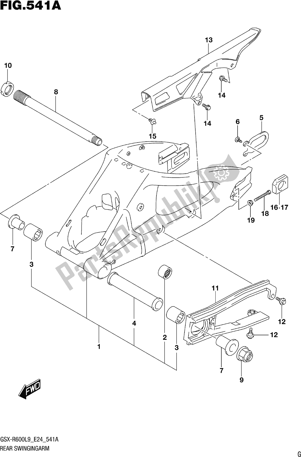 All parts for the Fig. 541a Rear Swingingarm of the Suzuki Gsx-r 600 2019
