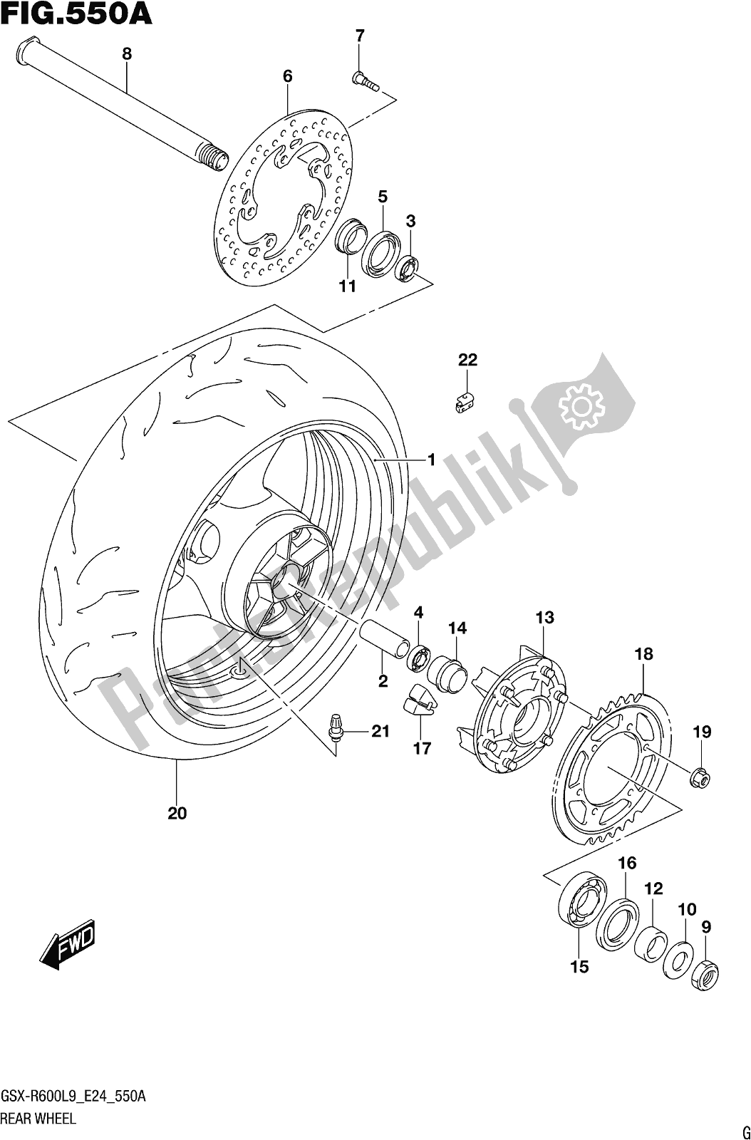 All parts for the Fig. 550a Rear Wheel of the Suzuki Gsx-r 600 2019