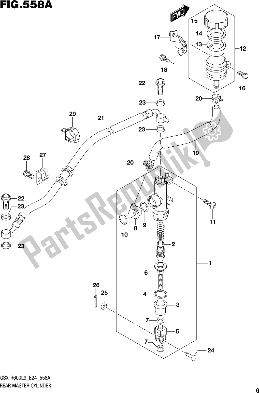 Tutte le parti per il Fig. 558a Rear Master Cylinder del Suzuki Gsx-r 600 2019