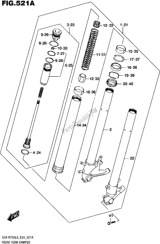 All parts for the Front Fork Damper of the Suzuki Gsx-r 750 2018