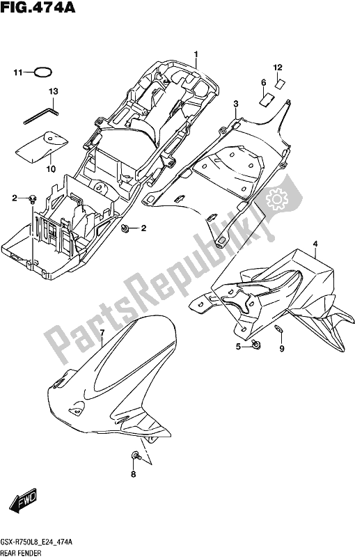 Tutte le parti per il Parafango Posteriore del Suzuki Gsx-r 750 2018