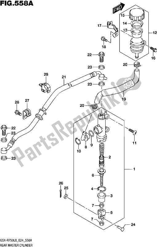 All parts for the Rear Master Cylinder of the Suzuki Gsx-r 750 2018