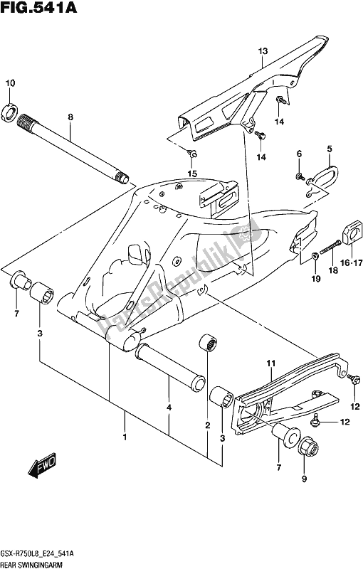 All parts for the Rear Swingingarm of the Suzuki Gsx-r 750 2018