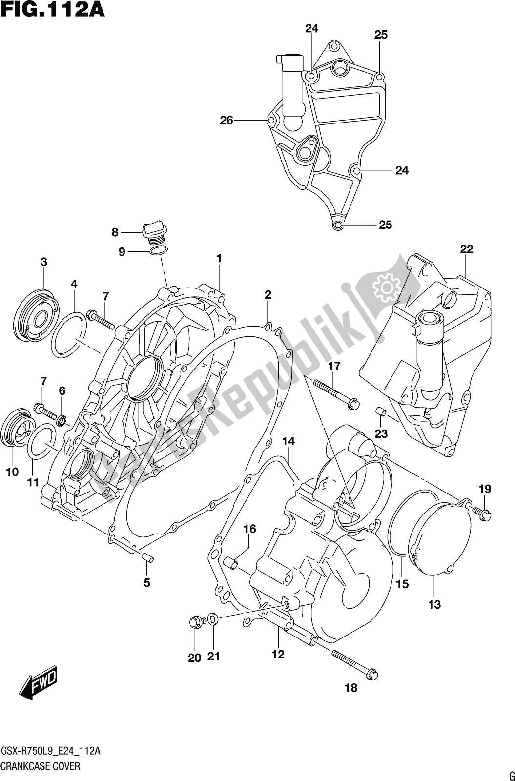 Todas as partes de Fig. 112a Crankcase Cover do Suzuki Gsx-r 750 2019