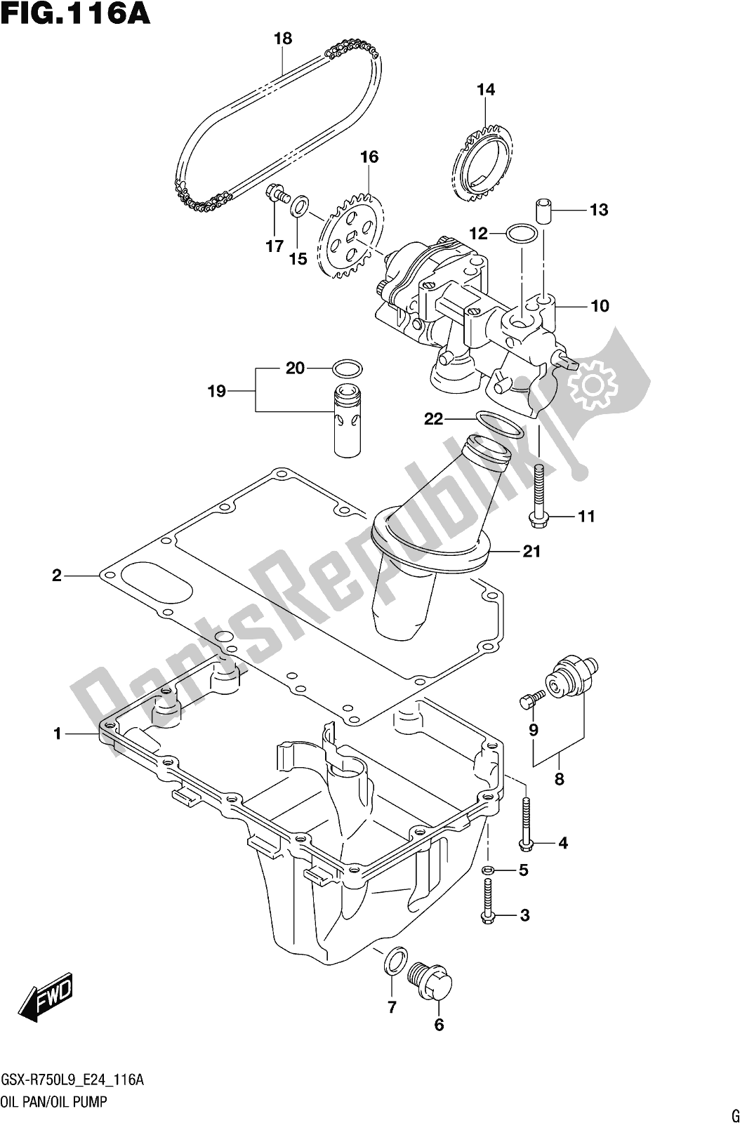 All parts for the Fig. 116a Oil Pan/oil Pump of the Suzuki Gsx-r 750 2019