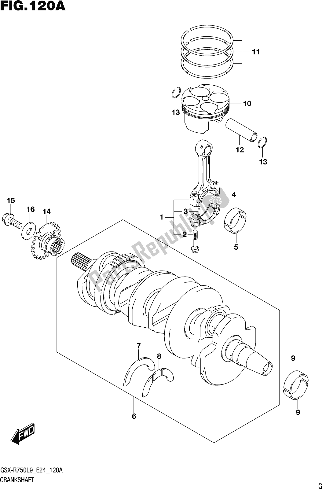 All parts for the Fig. 120a Crankshaft of the Suzuki Gsx-r 750 2019