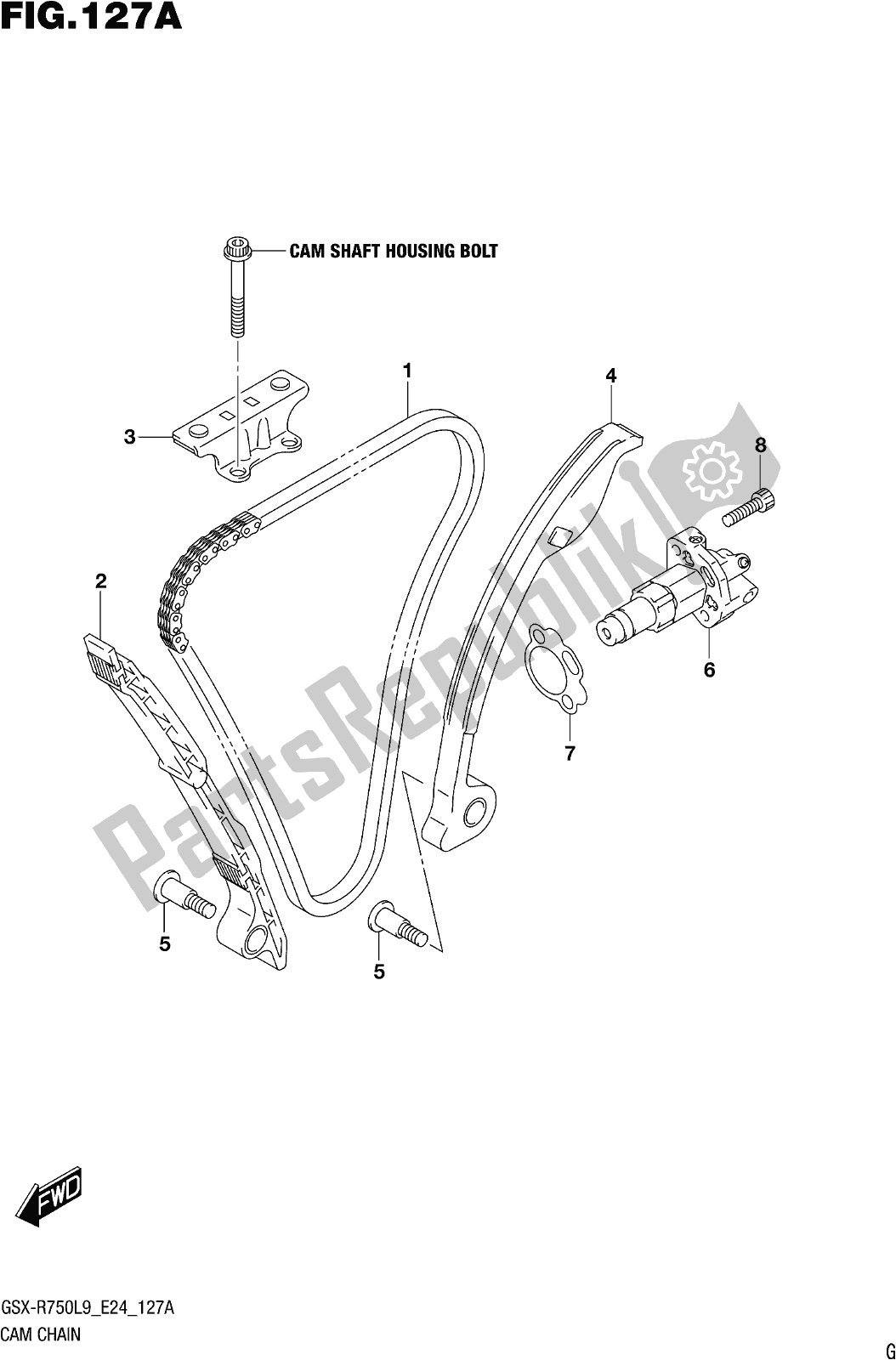 All parts for the Fig. 127a Cam Chain of the Suzuki Gsx-r 750 2019