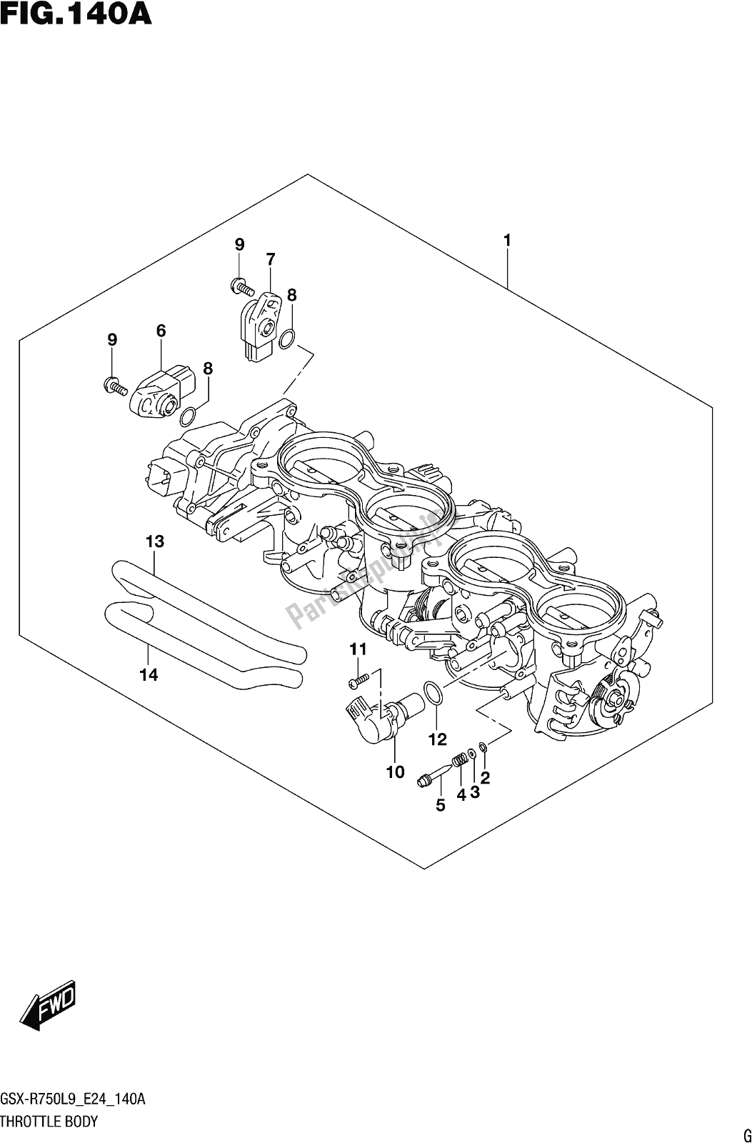 All parts for the Fig. 140a Throttle Body of the Suzuki Gsx-r 750 2019