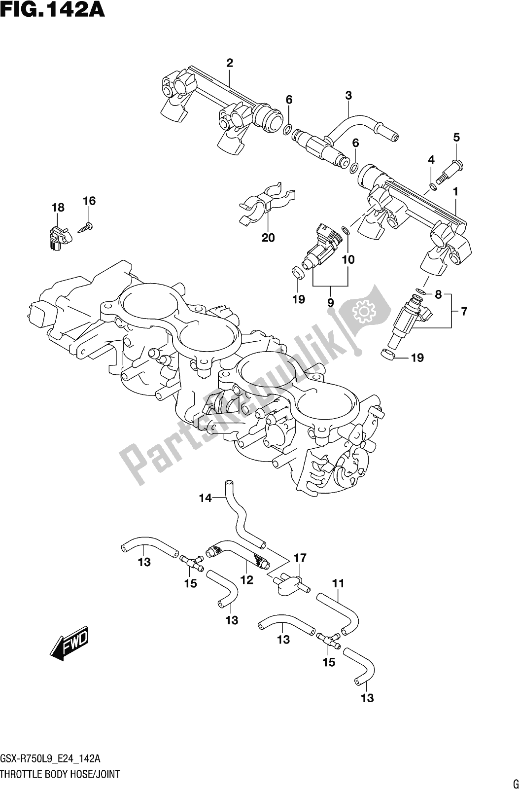 All parts for the Fig. 142a Throttle Body Hose/joint of the Suzuki Gsx-r 750 2019