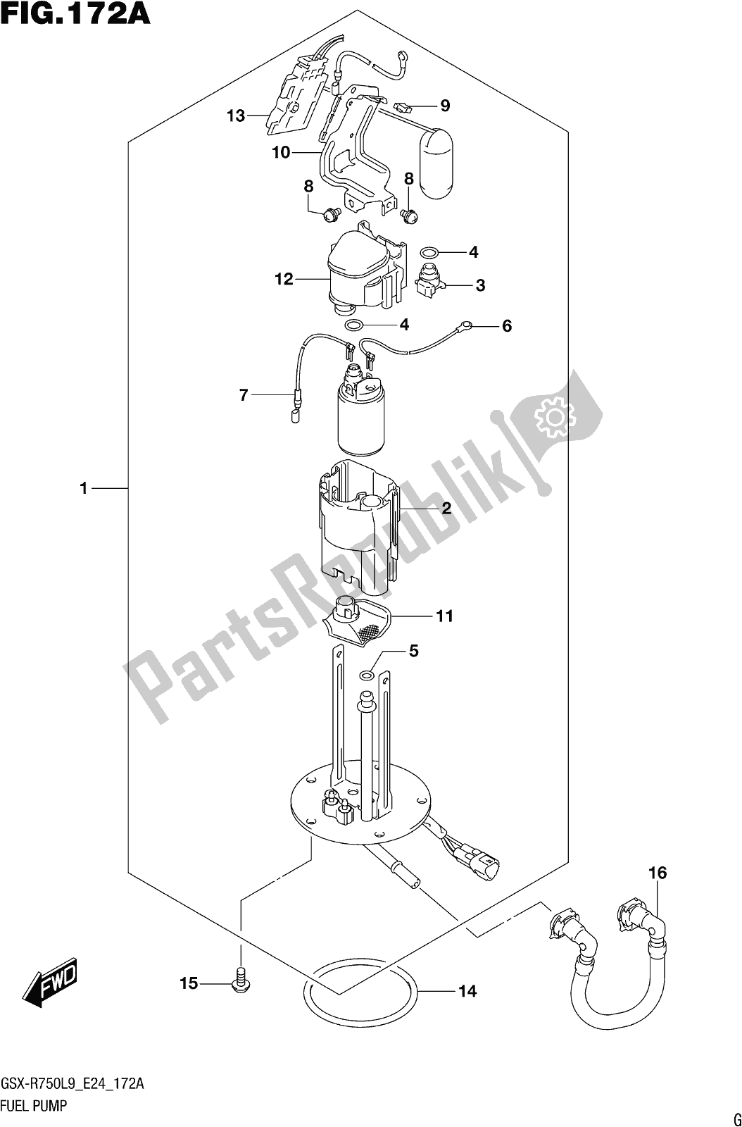 All parts for the Fig. 172a Fuel Pump of the Suzuki Gsx-r 750 2019