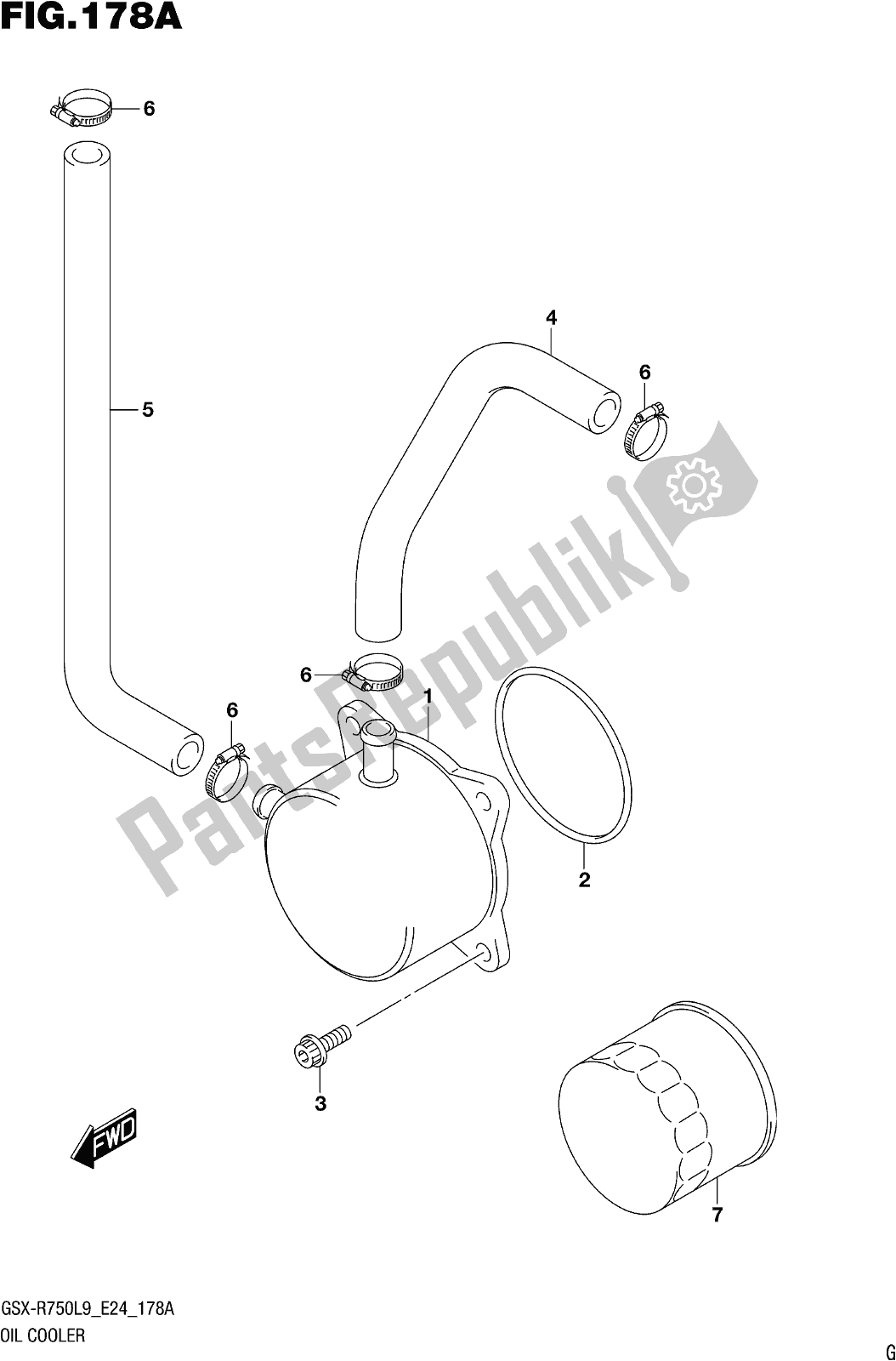 All parts for the Fig. 178a Oil Cooler of the Suzuki Gsx-r 750 2019