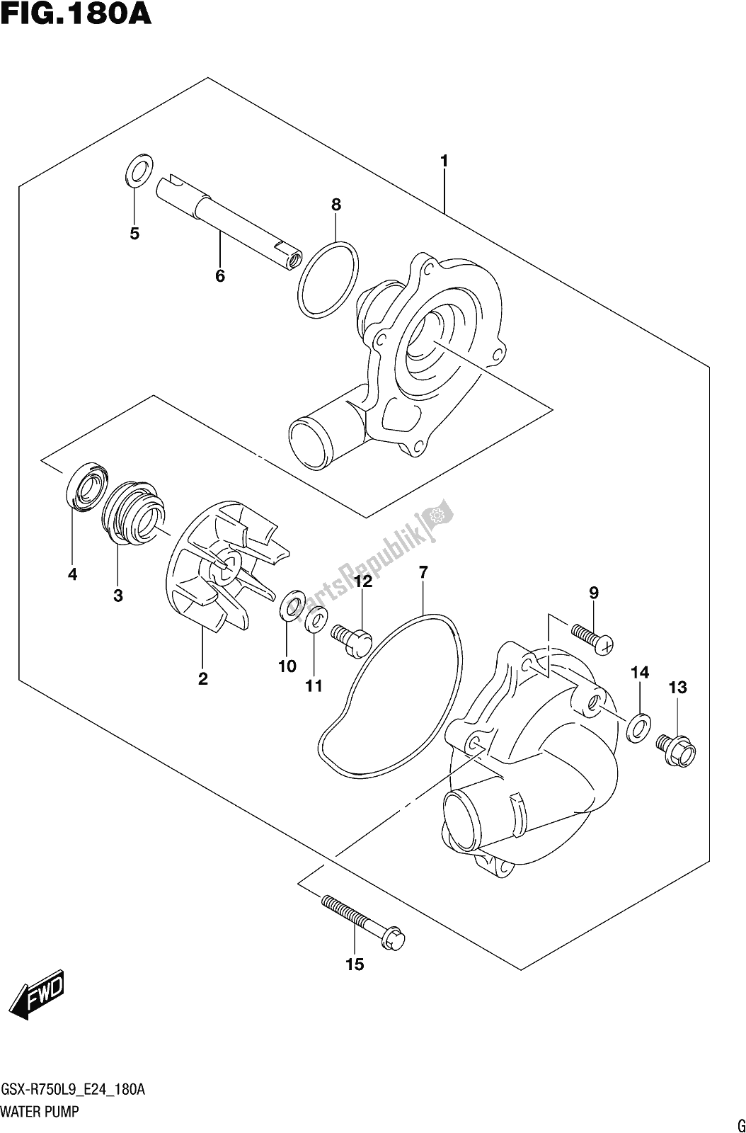 All parts for the Fig. 180a Water Pump of the Suzuki Gsx-r 750 2019