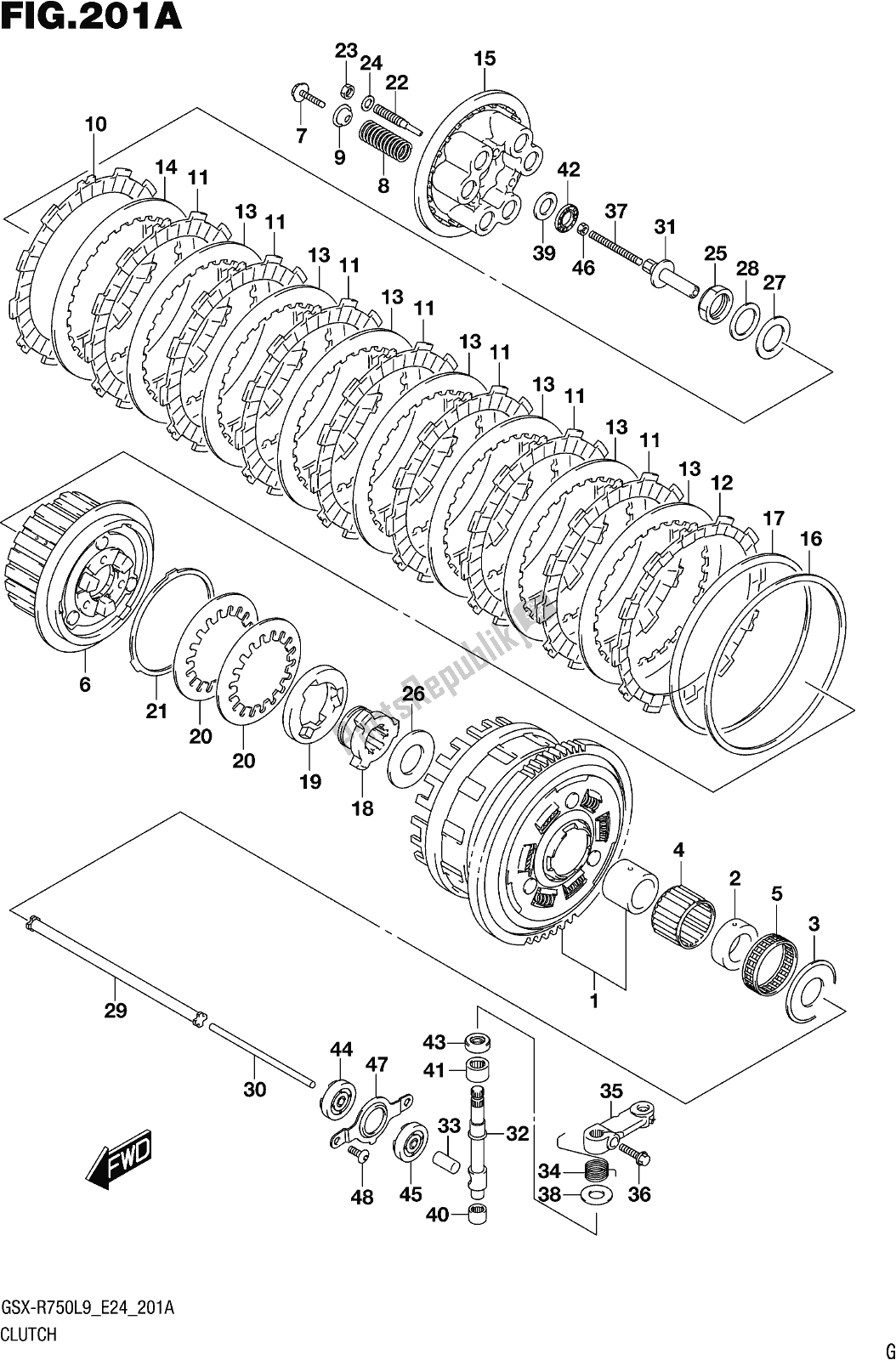 All parts for the Fig. 201a Clutch of the Suzuki Gsx-r 750 2019