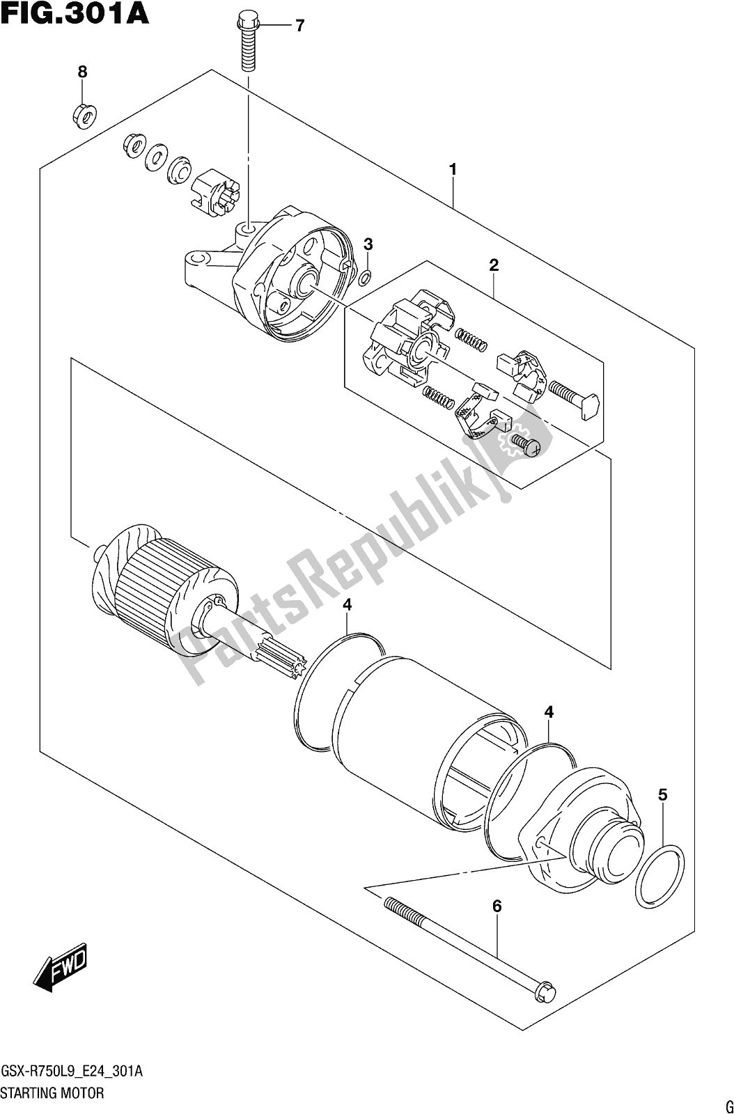 All parts for the Fig. 301a Starting Motor of the Suzuki Gsx-r 750 2019