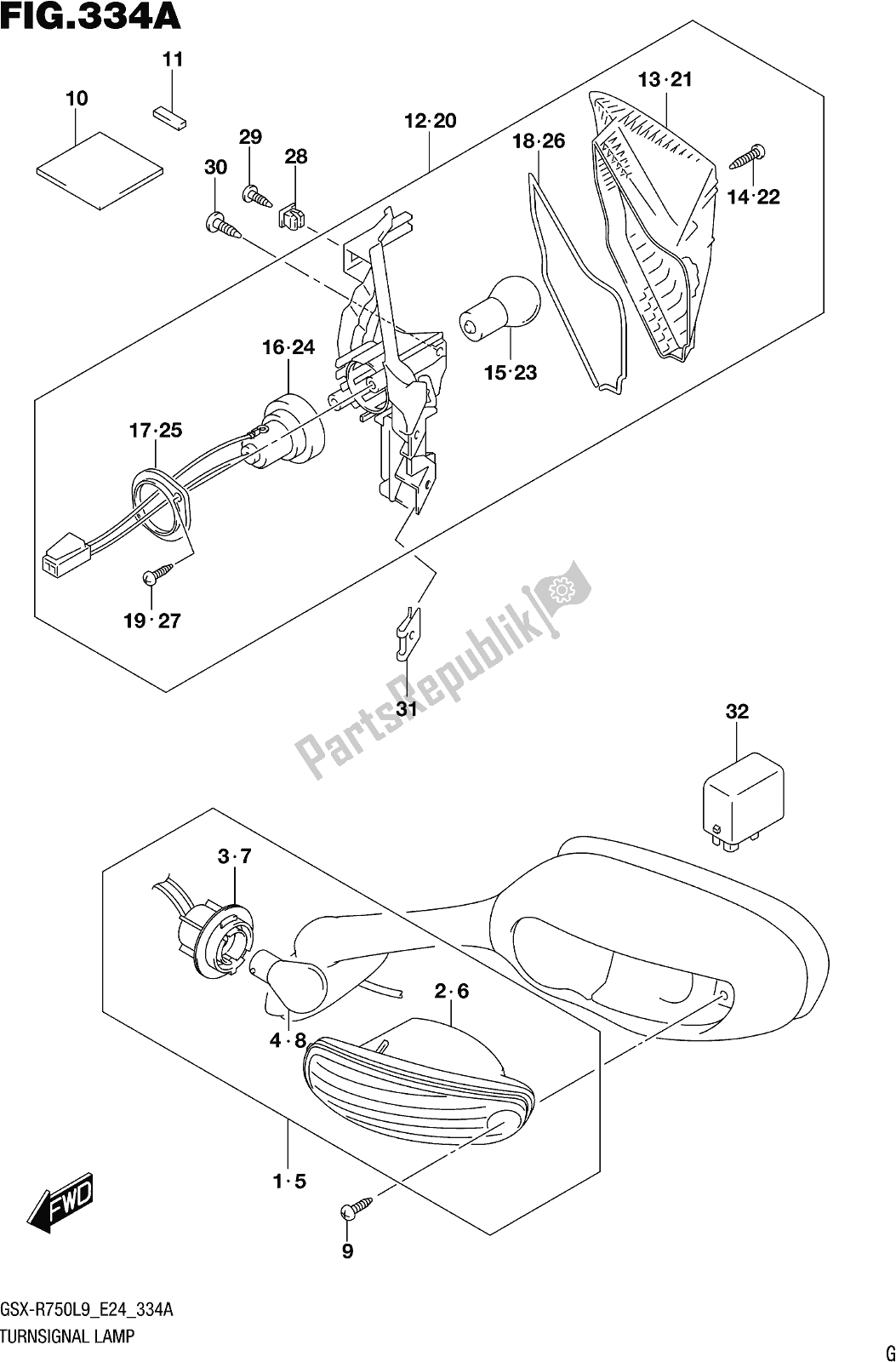 All parts for the Fig. 334a Turnsignal Lamp of the Suzuki Gsx-r 750 2019