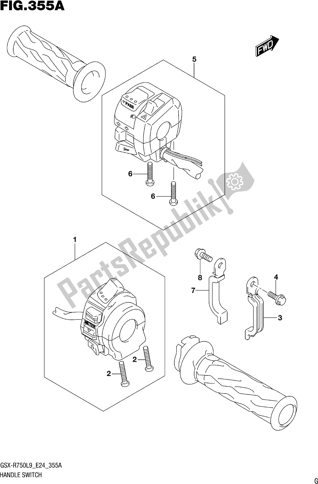 All parts for the Fig. 355a Handle Switch of the Suzuki Gsx-r 750 2019