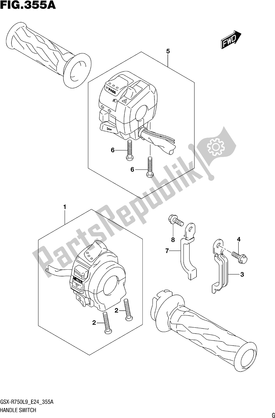 All parts for the Fig. 355a Handle Switch of the Suzuki Gsx-r 750 2019