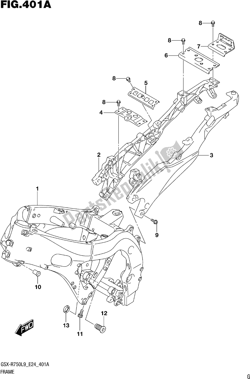 All parts for the Fig. 401a Frame of the Suzuki Gsx-r 750 2019