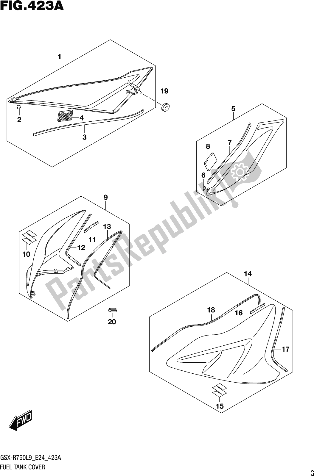 Todas as partes de Fig. 423a Fuel Tank Cover do Suzuki Gsx-r 750 2019