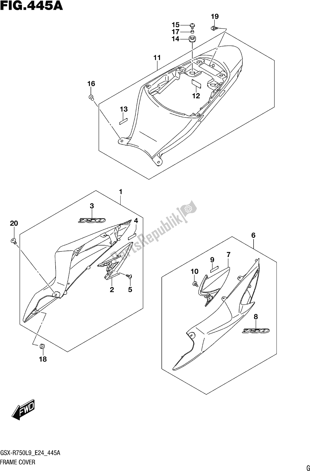 Todas las partes para Fig. 445a Frame Cover de Suzuki Gsx-r 750 2019