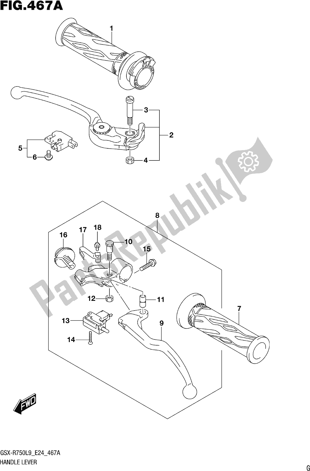 All parts for the Fig. 467a Handle Lever of the Suzuki Gsx-r 750 2019